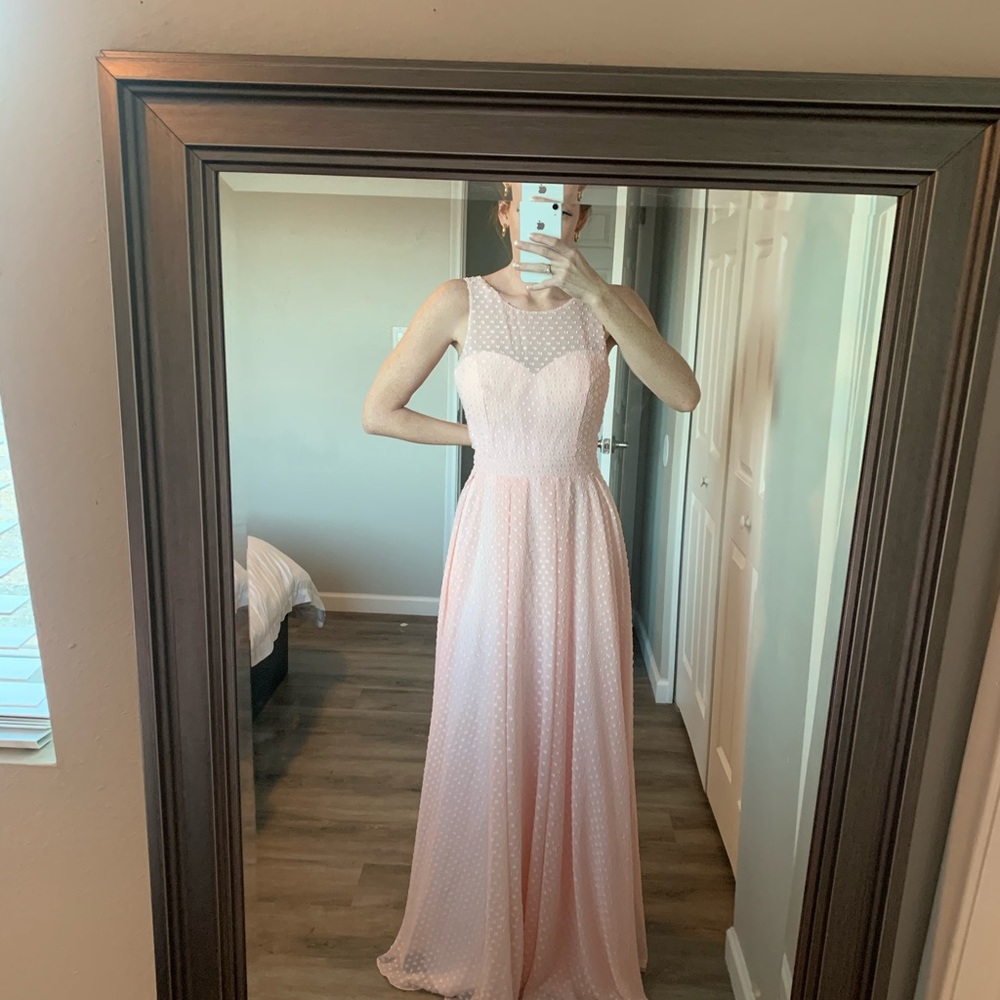 Pink polk a dot chiffon dress